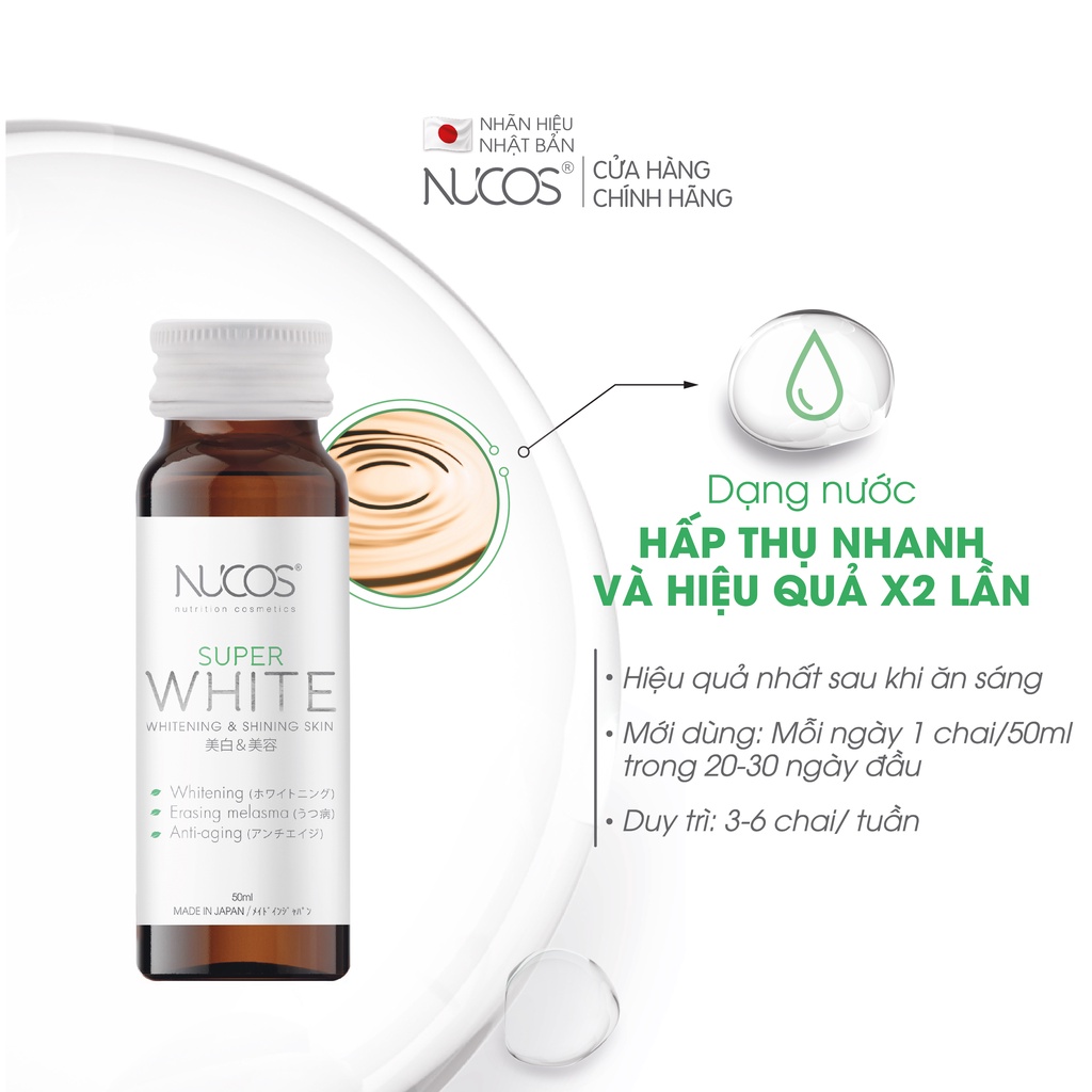 Combo 3 Hộp Collagen trắng da mờ thâm nám Nucos Super White 3x50mlx10chai