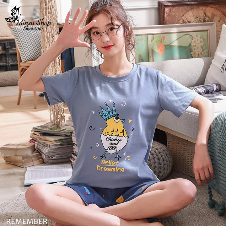 Bộ Mặc Nhà Cotton - Cá Tính, Trẻ Trung, Phong Cách Hàn Quốc