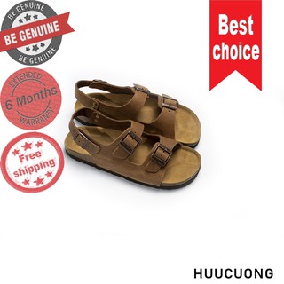 Sandal 2 khóa Da Bò Nâu / Đen HuuCuong đế trấu hàng chính hãng Hữu Cường, chất lượng cao
