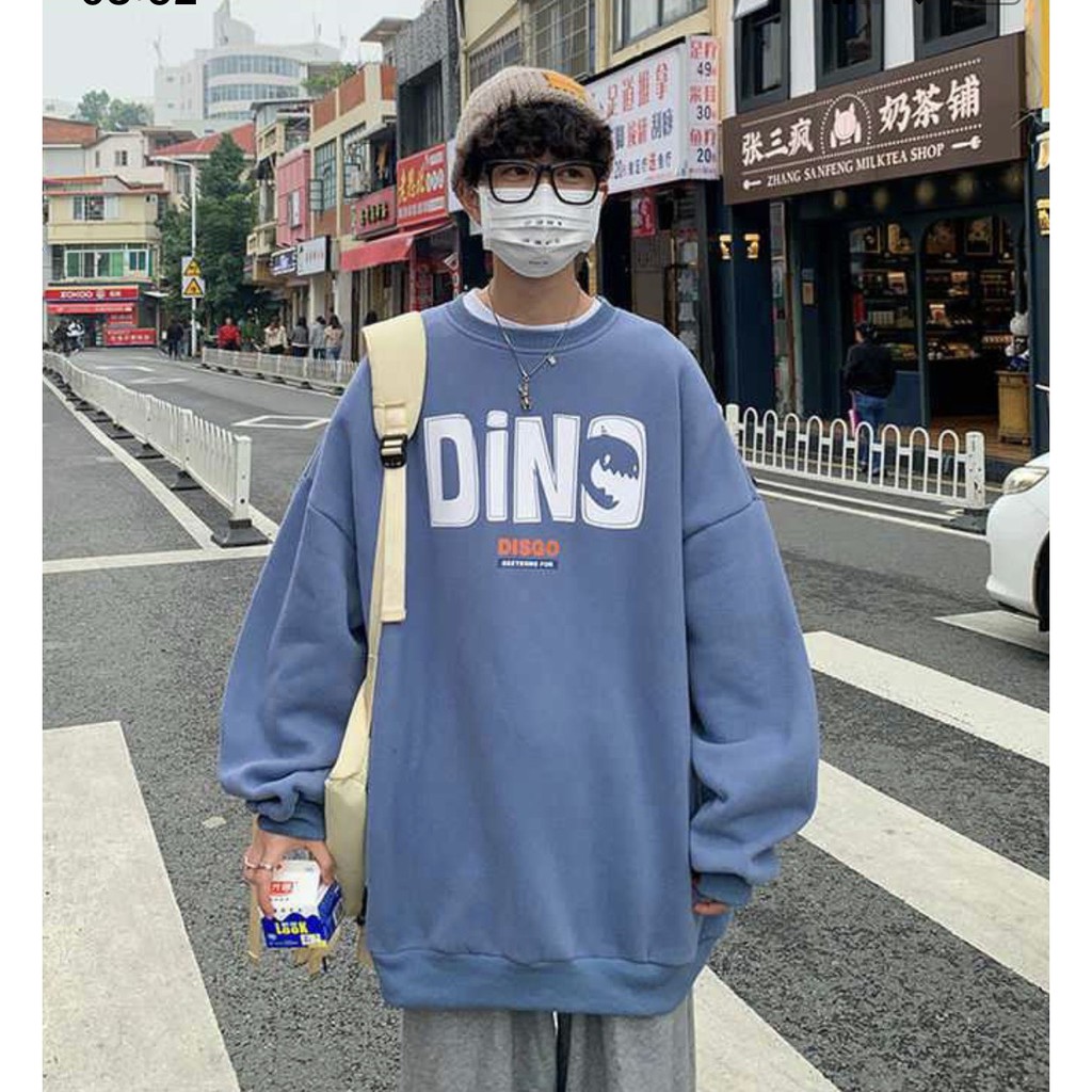 Áo sweater,áo nỉ chất dày form rộng in chữ DINO phong cách hàn xẻng nam nữ mặc cực chất