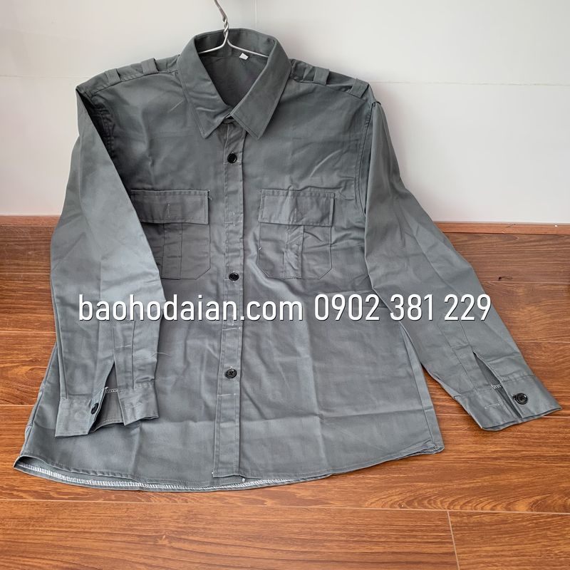 Áo bảo vệ màu xám dài tay vải kaki 65/35 thấm hút mồ hôi