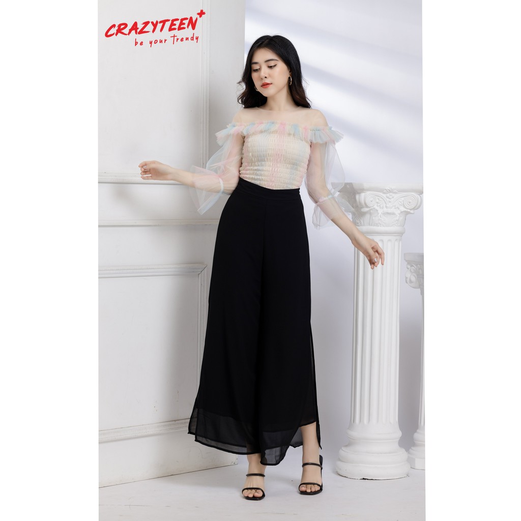 [Mã FAMALLT5 giảm 15% đơn 150k] Aó kiểu form peplum lưới tay loe CRAZYTEEN màu cầu vồng phong cách sang trọng(A0104)