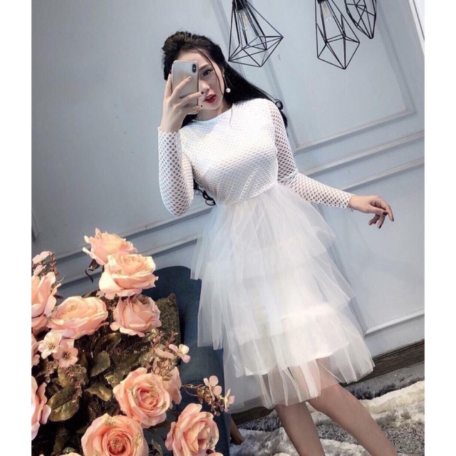 Đầm xoè lưới 3 tầng MH