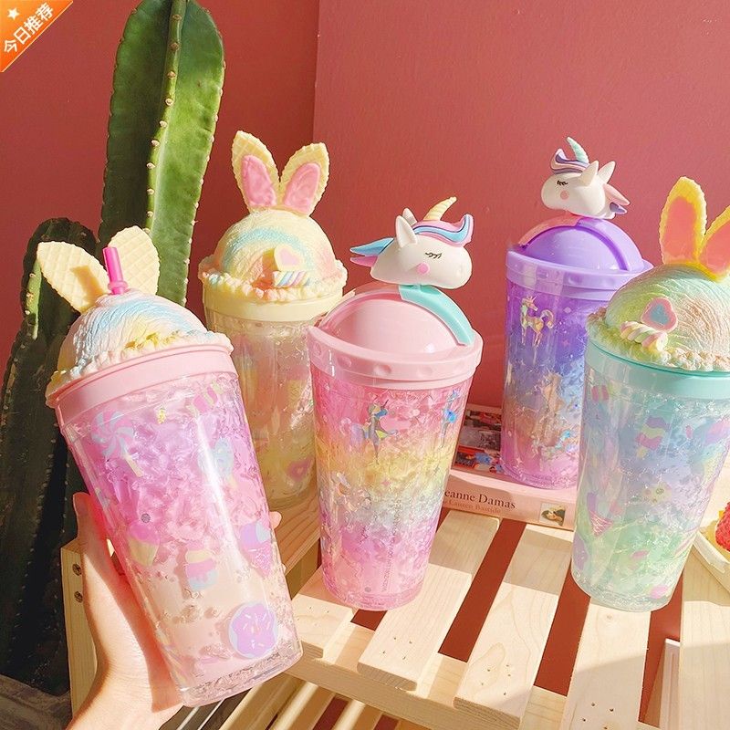 Ly Nước Nhựa Unicorn  2 lớp giữ nhiệt