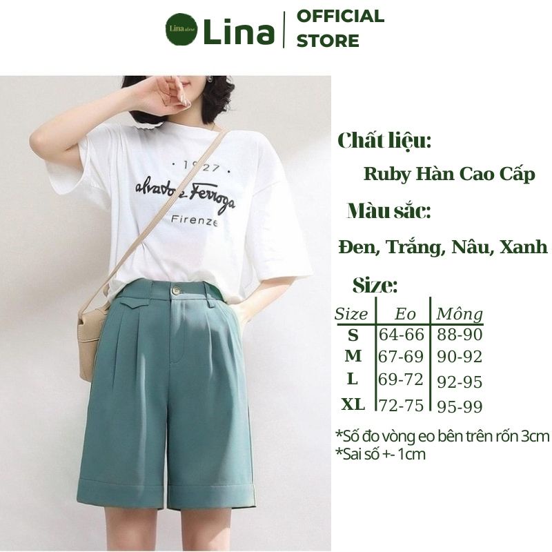 Quần Short Nữ Lửng Ống Rộng Cạp Cao Chất RUBY Cao Cấp LINASTORE 025