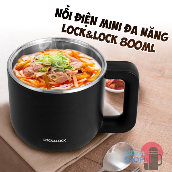 Nồi Điện Lock&amp;Lock Đa Năng, nồi điện mini nấu lẩu, nấu mì, hấp trứng thích hợp cho sinh viên dung tích 800ml EJP116BLK