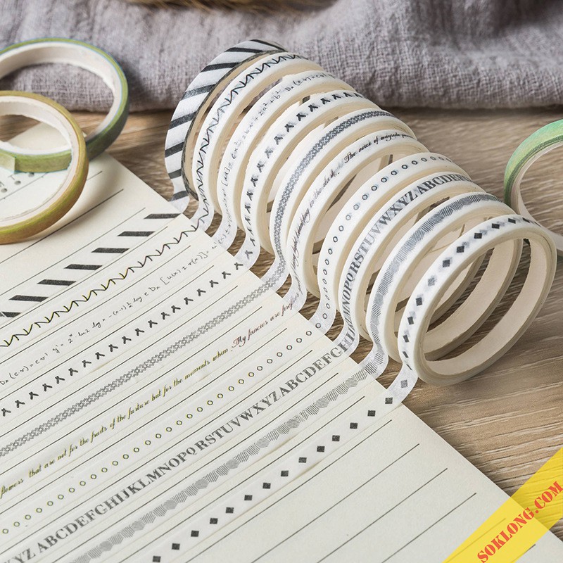 Bộ 10 cuộn washi tape dễ thương trang trí bullet journal, set băng dính dán đa năng WA06