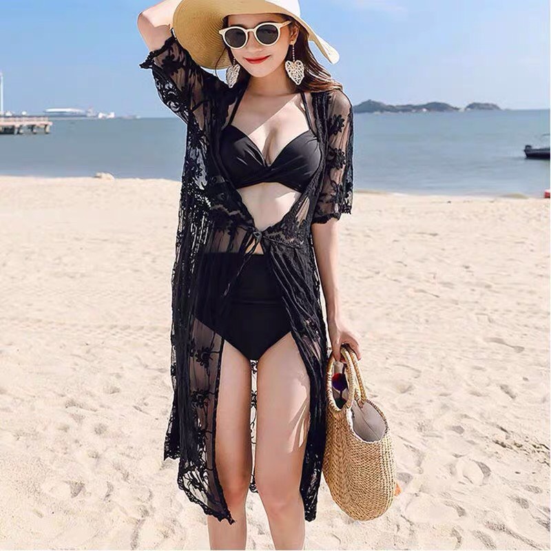 Áo lưới, áo choàng khoác đi biển ren lưới dáng dài mặc ngoài bikini đi bơi hàng Quảng châu chất lượng