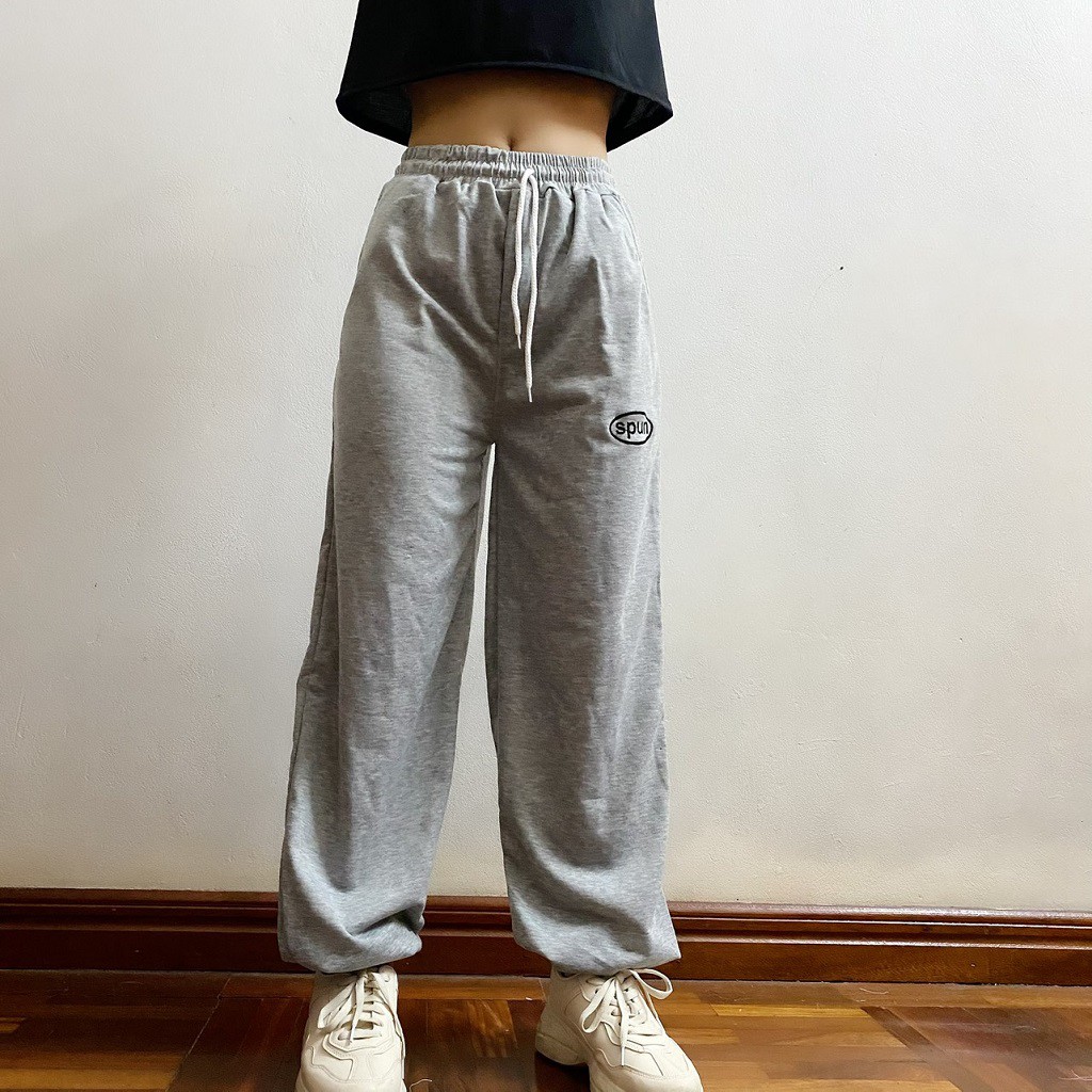 [Mẫu mới] Quần jogger thêu chữ 3 màu - Trắng 💓 Freeship 💓 Quần ống rộng Lafa Boutique