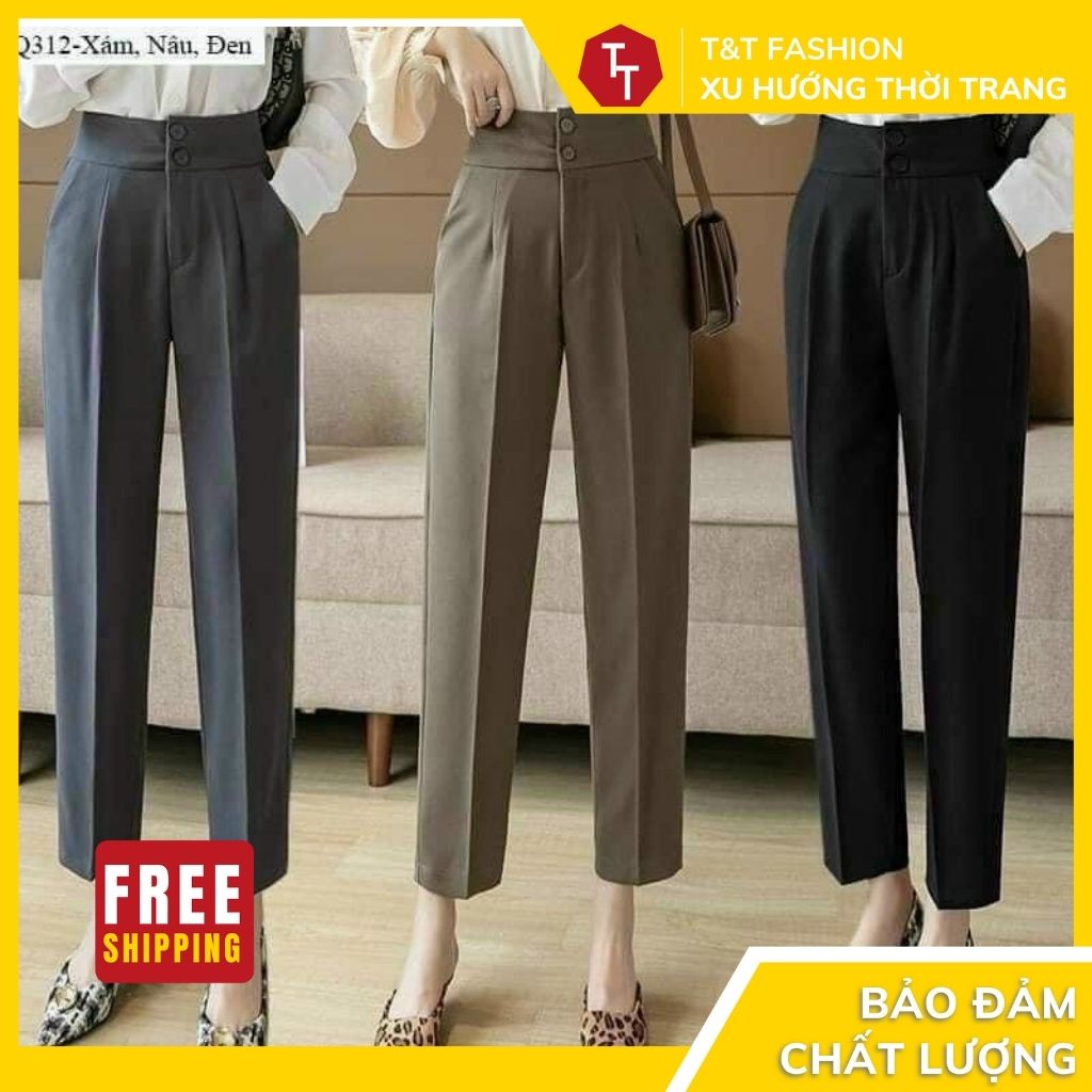Quần baggy 2 khuy cạp cao vải vitex thích hợp mặc đi làm, công sở, đi chơi - 𝑻&𝑻_𝑭𝒂𝒔𝒉𝒊𝒐𝒏