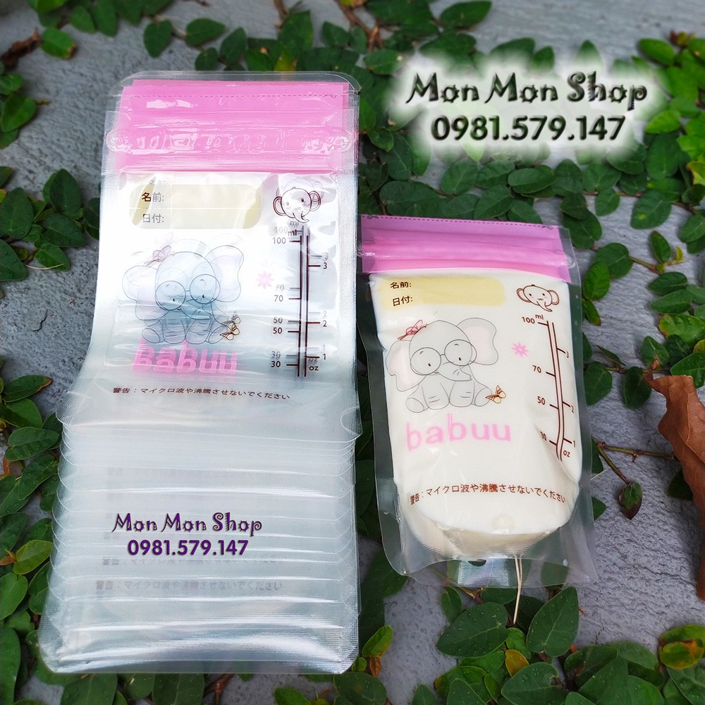 Túi trữ sữa/ đựng sữa mẹ Babuu Nhật 100ml ( màu hồng ) hộp 30 túi