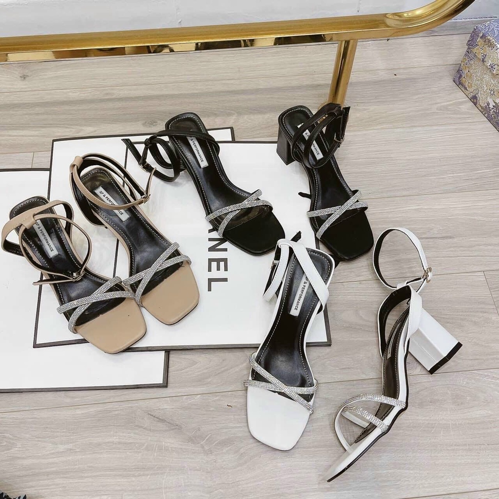 Sandal cao gót đính đá gót vuông 6p, guốc cao gót đính đá gót vuông Chị Đẹp Store mã B1