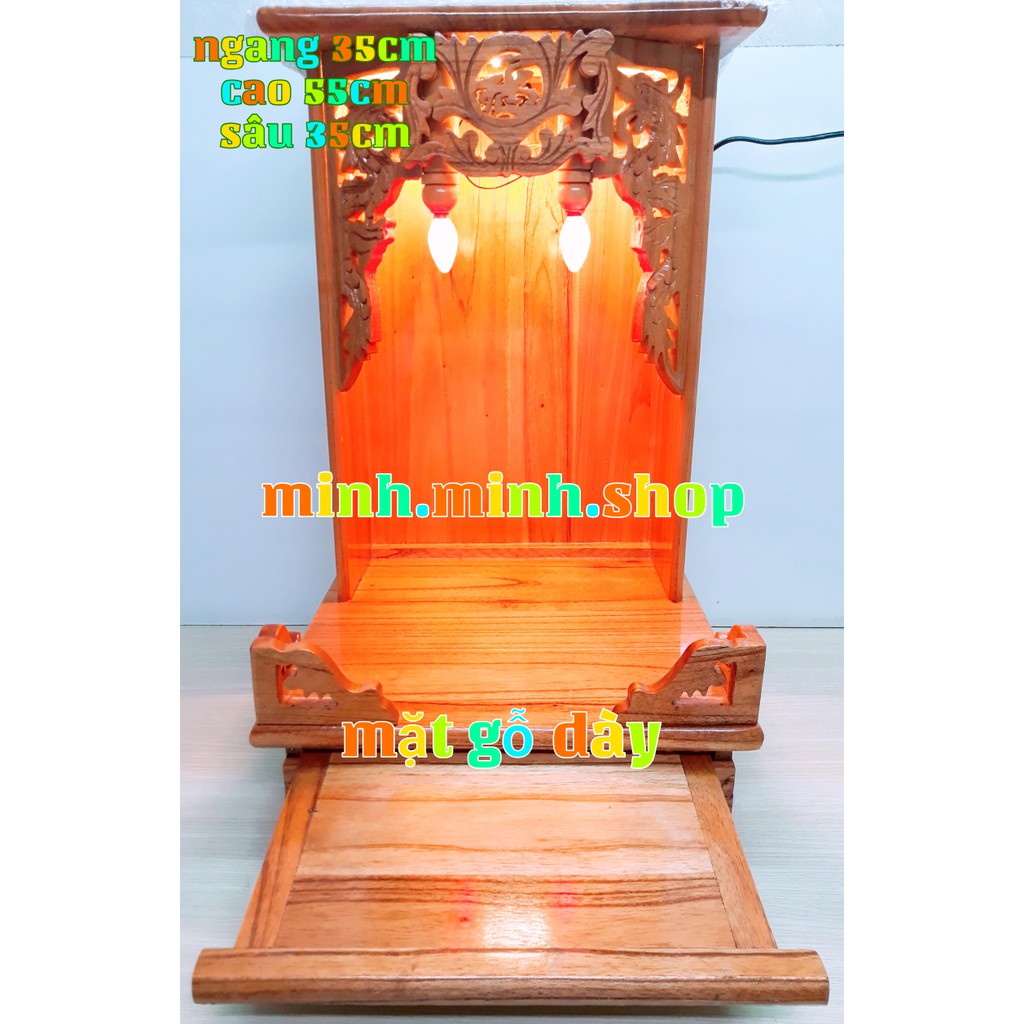 Tủ thờ Ông Địa, Ông Thần Tài 35*55*35cm gỗ xoan đào dày, dây led siêu sáng