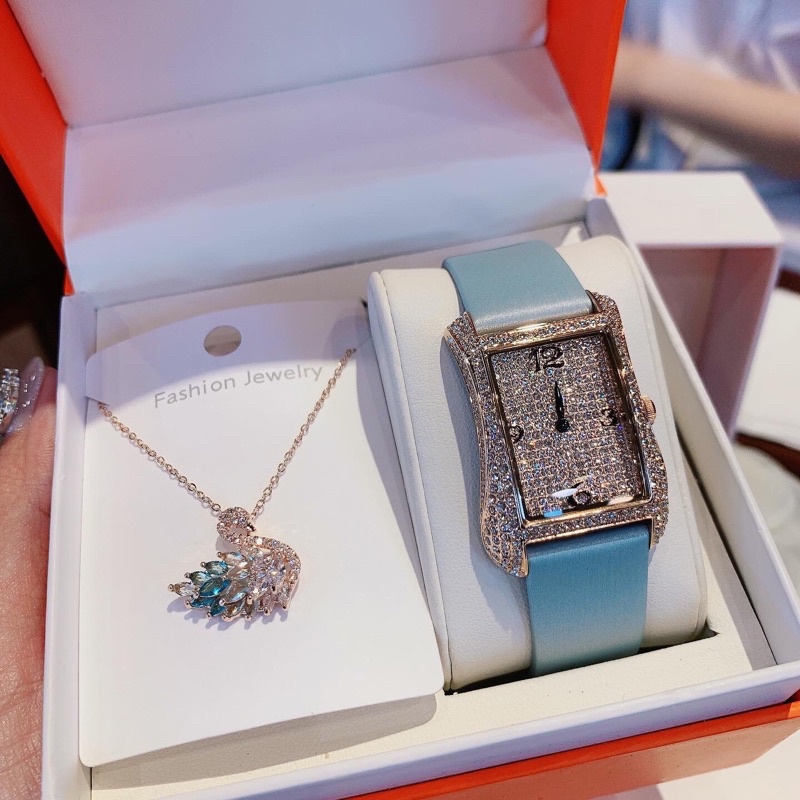 Set đồng hồ Davena D31609 nữ tặng kèm dây chuyền thiên nga