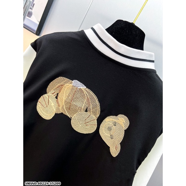 FREE SHIP, áo bomber nam thêu hình gấu siêu hot 2022, áo bomber PALM ANGELS phối trắng đen tay áo
