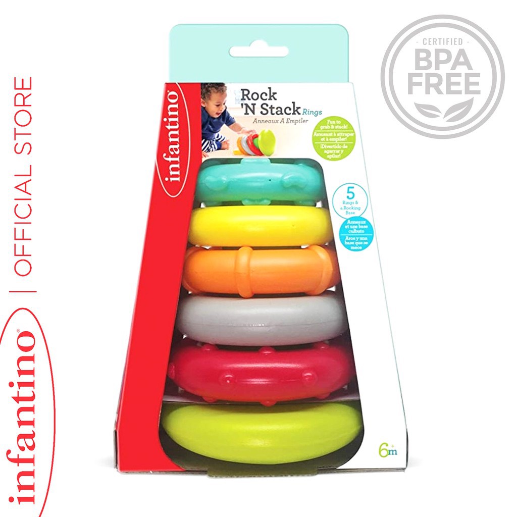 Đồ chơi xúc xắc cho bé Infantino Rock 'N Stack 6m+, lục lạc xếp chồng phát triển giác quan