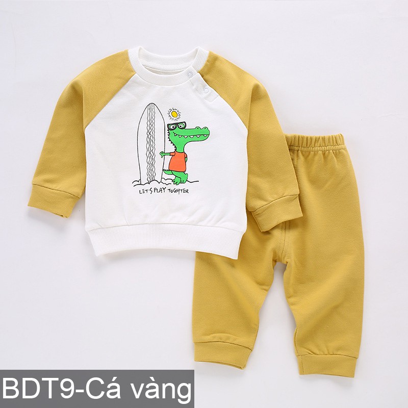 Bộ quần áo cotton dài tay cao cấp mặc cho bé trai bé gái Hàng Quảng Châu xuất Nhật BDT09
