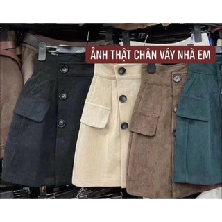 Chân váy nhung phối khuy ,chân váy ngắn có lót .