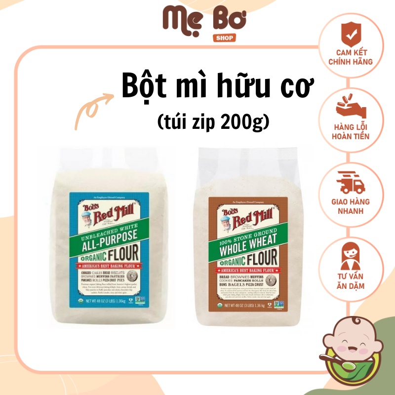 [Redmill] Bôt mì hữu cơ không tẩy trắng gói 200g (đa dụng, nguyên cám, bánh mì, bánh mì mềm...)