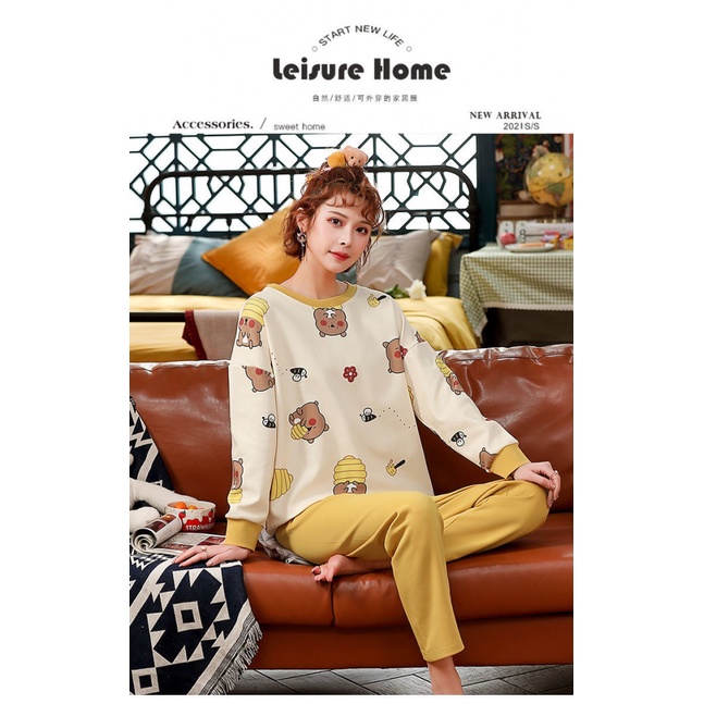 Bộ đồ mặc nhà kẻ sọc thời trang mùa đông cho nữ