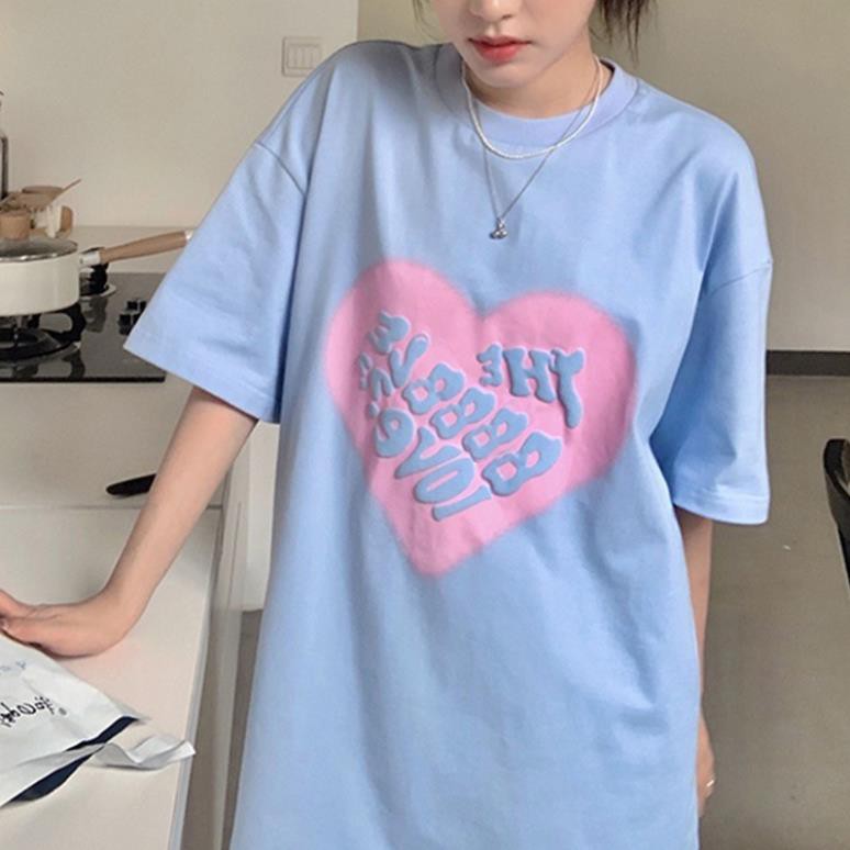 [HÀNG ORDER] Áo T-shirt hoạ tiết trái tim in chữ The Bubble Love ་