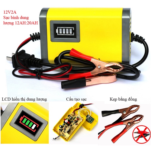 Bộ sạc bình acquy KAW 12v 2A thông minh tự động ngắt khi đầy sạc bình dùng cho xe máy, xe điện