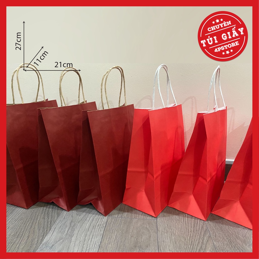 10 TÚI GIẤY KRAFT ĐỎ 2 SIZE 16x23x7.5cm - 21x27x11cm