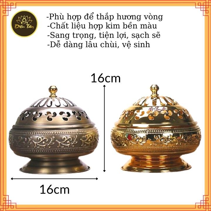 Lư xông trầm hương vòng đỉnh đốt hợp kim bền màu dễ sử dụng, dễ vệ sinh
