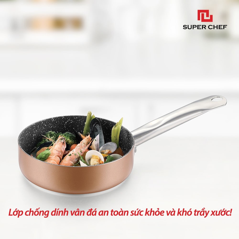 [Mã BMBAU50 giảm 7% đơn 99K] Nồi Vân Đá Chống Dính Đáy Từ Super Chef 16cm Siêu Bền Kèm Nắp Kính