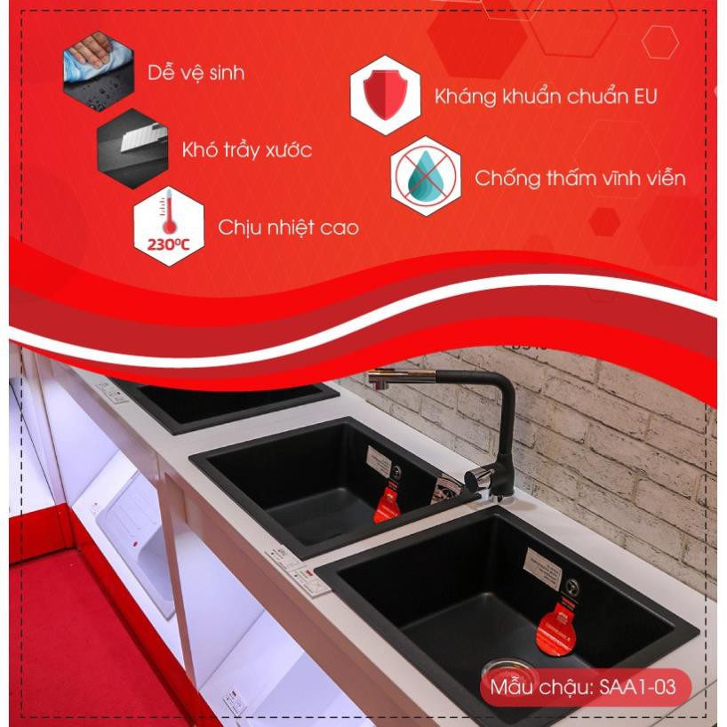 Chậu Rửa Bát Đơn CARYSIL Bằng Đá Granite - SAA1-03 Màu Đen - 560x510mm