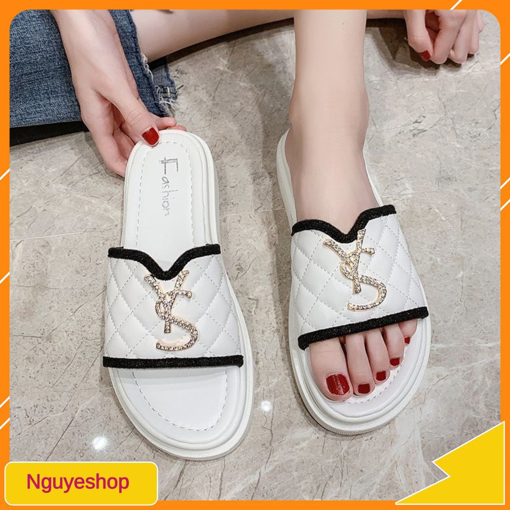Dép lê trần trám 3cm da mềm YS viền đá BIG SIZE 35-42