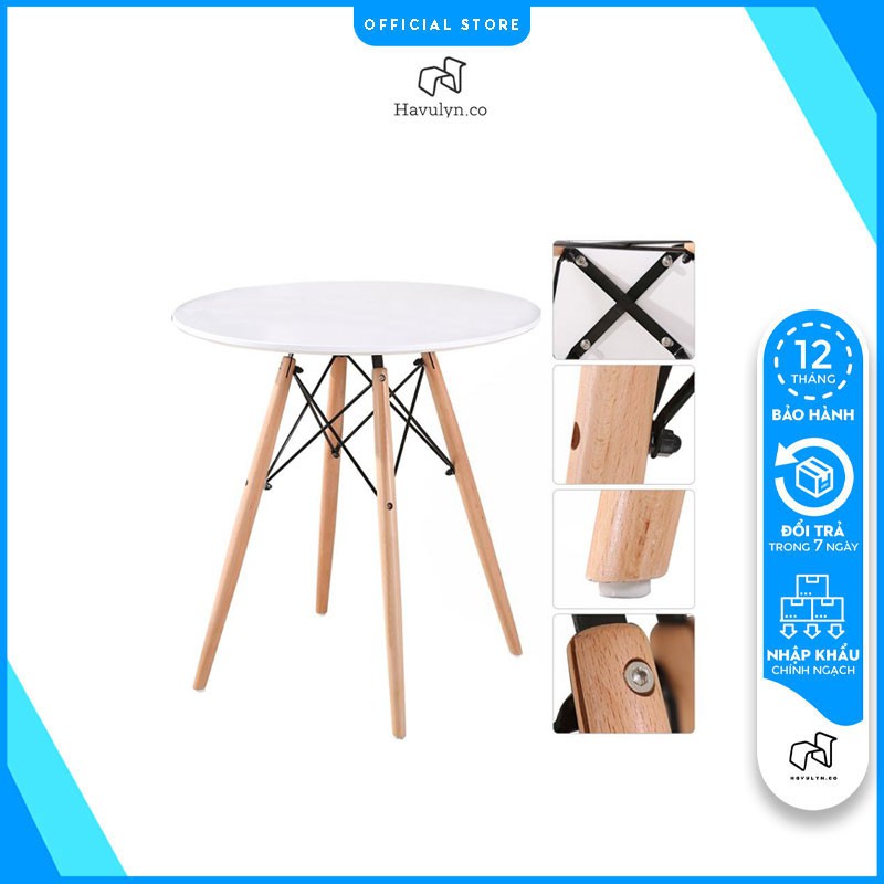 Bàn Eames Tròn Chân Gỗ Sồi Cao Cấp, Bàn Cafe Tròn Bàn Ăn Gấp Gọn Thông Minh D80 Cm