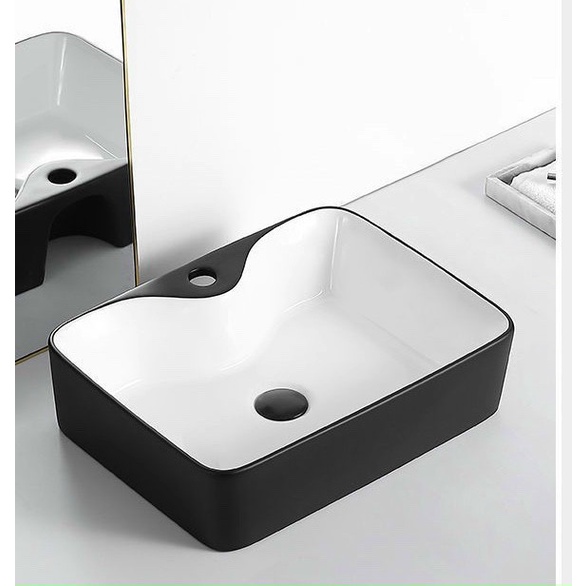 Lavabo - chậu rửa mặt vuông để bàn đen trắng
