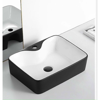Lavabo - chậu rửa mặt vuông để bàn đen trắng