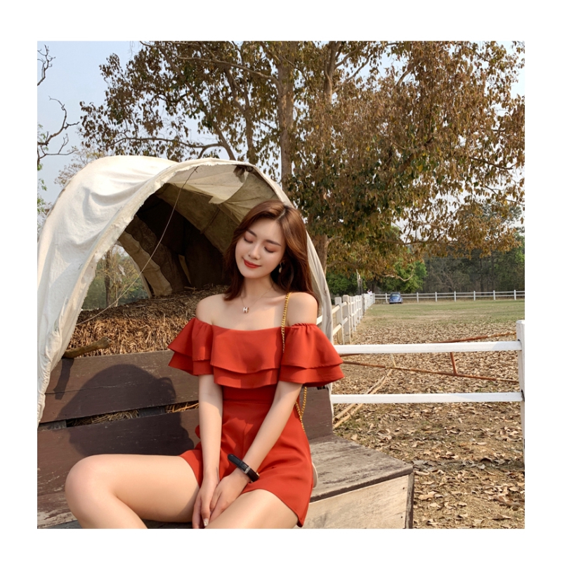 Bộ Áo Liền Quần Trễ Vai Dáng Rộng Eo Cao Quyến Rũ Trẻ Trung Cho Bạn Gái | BigBuy360 - bigbuy360.vn