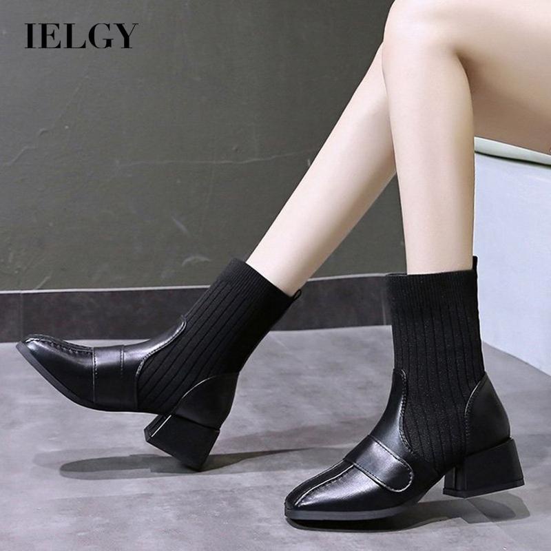 Giày bốt Martin IELGY mũi vuông phong cách retro thiết kế thời trang cho nữ