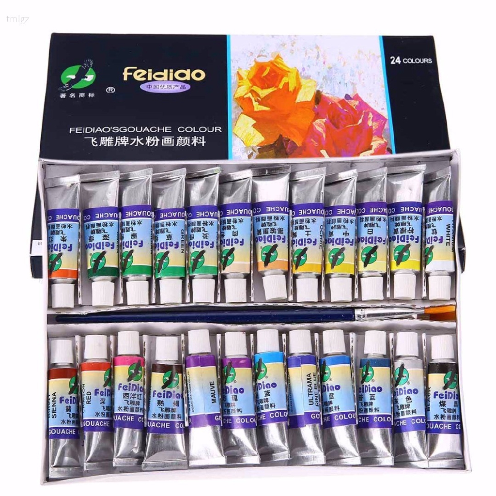 Bộ 24 tuýp màu 60*20mm 5ml cho vẽ tranh kèm 2 cọ tiện dụng