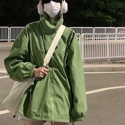 Áo khoác ZHELIHANGFEI tay dài dáng rộng có mũ trùm đầu thêu chữ thời trang cho nam và nữ