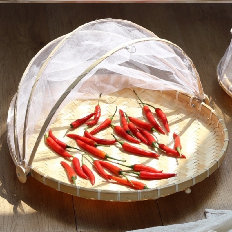 Aoto Rổ Đựng Trái Cây Trái Cây / Rau Củ Handmade Bằng Tre Đan Hình Tròn Chống Muỗi / Côn Trùng