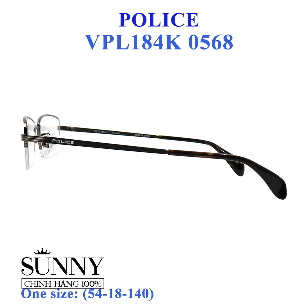 Gọng kính thời trang chính hãng Police VPL184K 0568 (54-18-140), thiết kế dễ đeo bảo vệ mắt