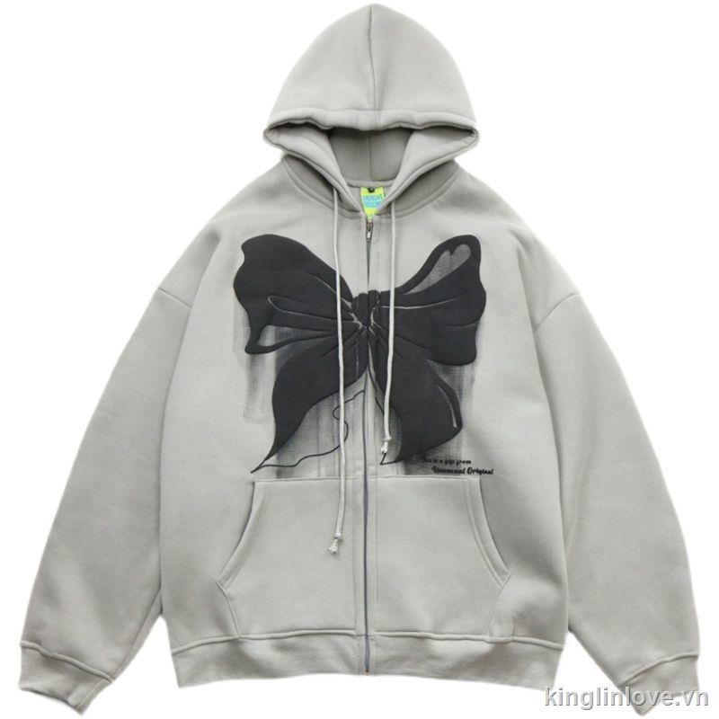 Áo khoác cardigan có mũ trùm dáng rộng đính nơ thiết kế mới thời trang