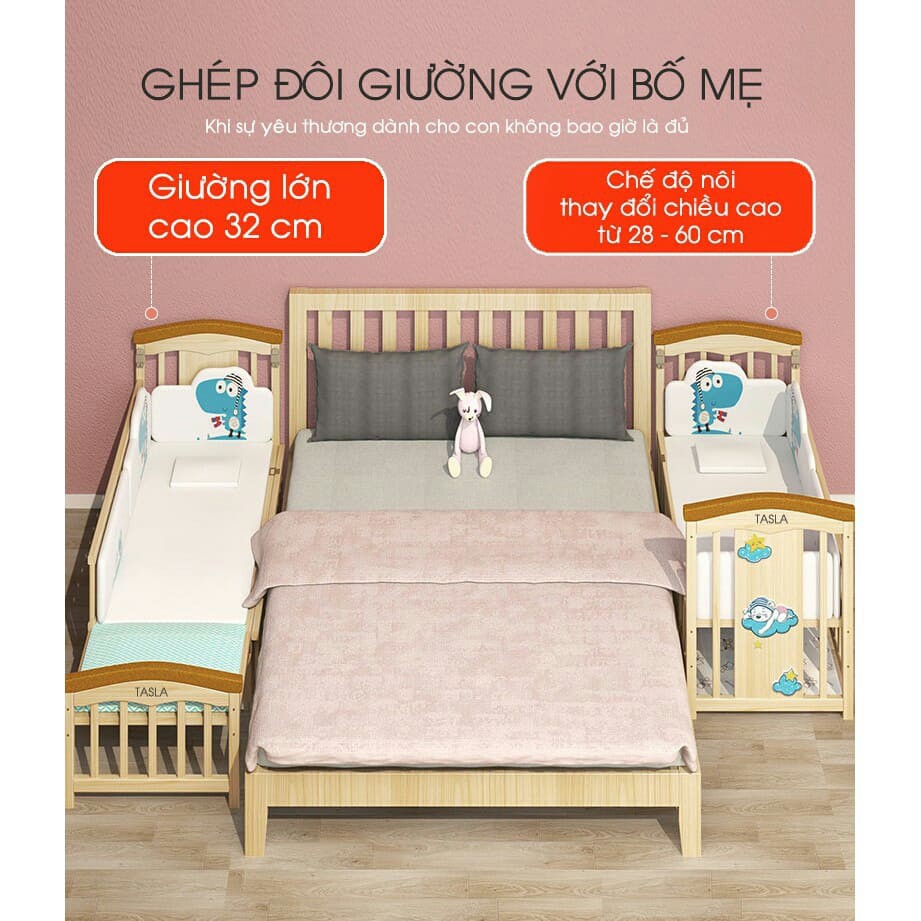 (Hàng có sẵn ) Nôi cũi em bé đa năng  TASLA 6 chế độ