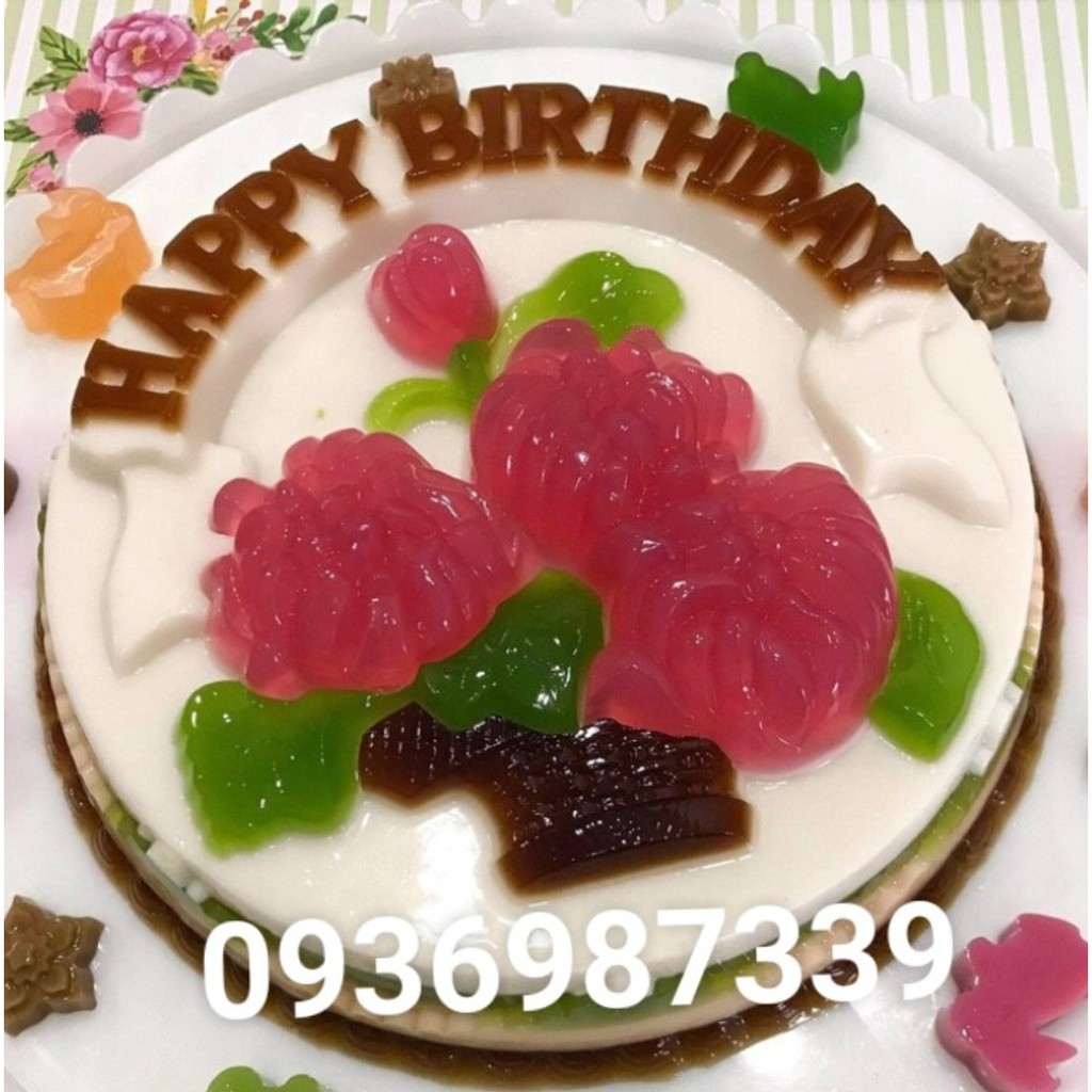 Khuôn sinh nhật hoa cúc 25 cm, Khuôn rau câu Happy Birthday đẹp