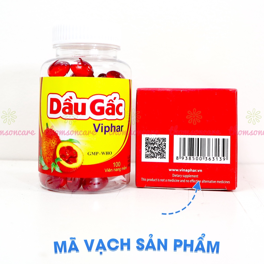 Viên uống Dầu gấc DHA Viphar - bổ sung vitamin A, cải thiện thị lực, giúp làm đẹp da - Lọ 100 viên