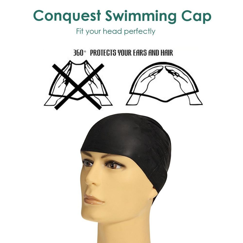 Mũ bơi chống nước Conquest đạt chuẩn cho người lớn trùm tai mềm mại đàn hồi cao cấp