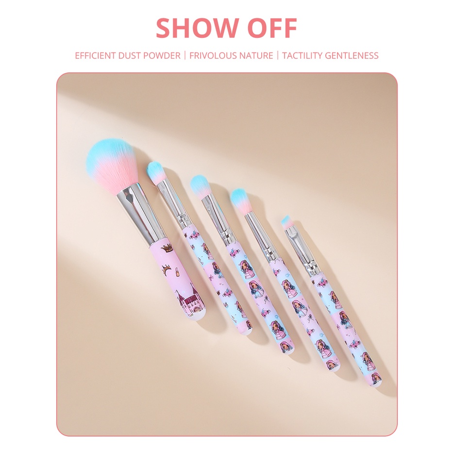 GRACEDO 5 Cái Bộ Cọ Trang Điểm Hoạt Hình Mini Màu Hồng Và Xanh