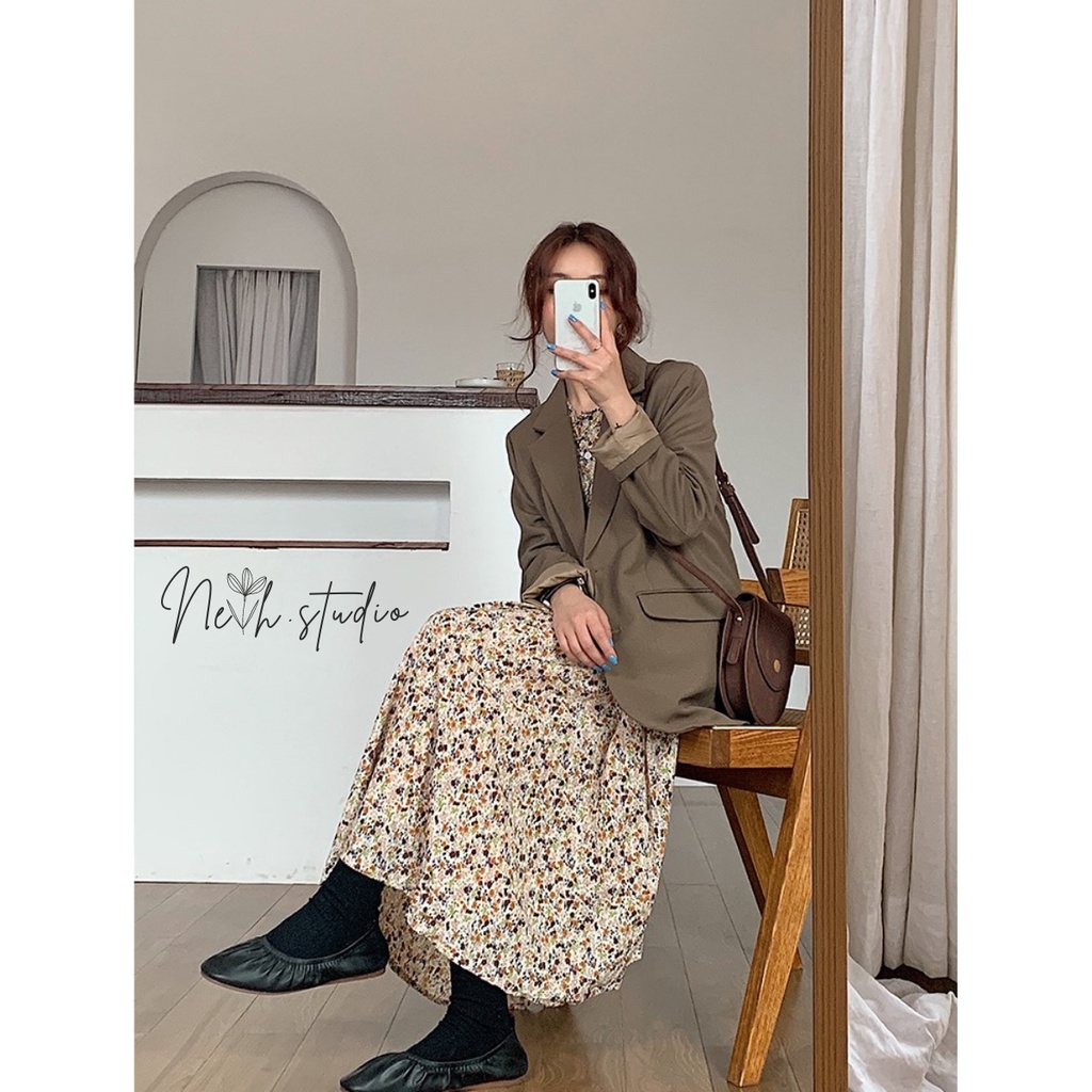 Áo khoác blazer nữ 2 lớp màu đen nâu đứng form có miếng độn vai neih.studio | BigBuy360 - bigbuy360.vn