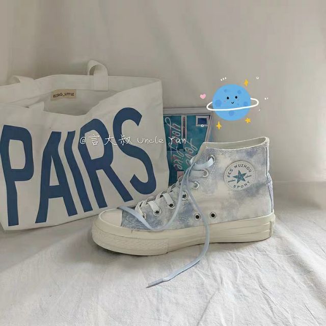 Giày Ulzzang order dáng Converse cổ cao màu loang có ảnh thật