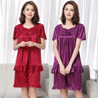 M ~ 5xl lụa ngắn tay plus size pajama đồ bộ mặc nhà cho người trung niên bộ đồ ngủ
