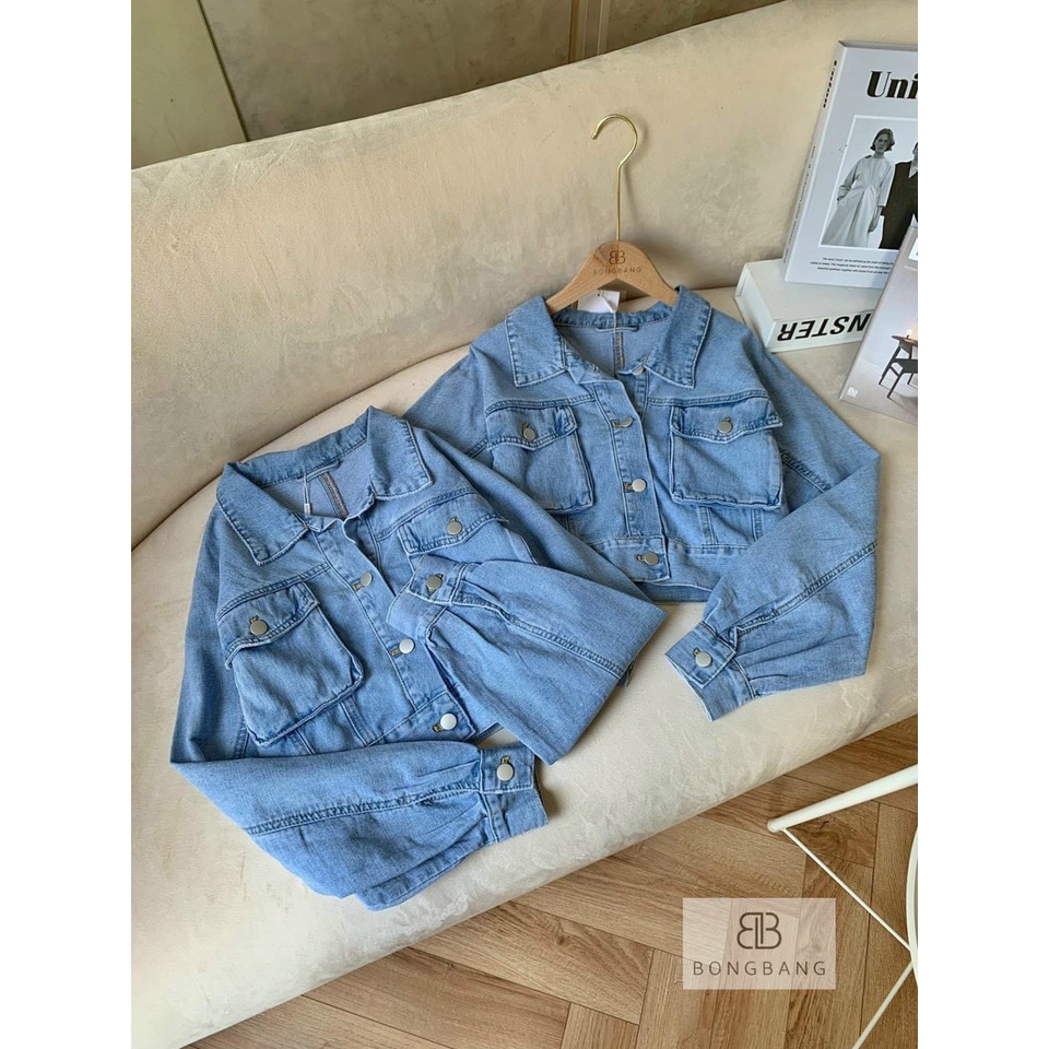 (Hàng sẵn) Áo khoác jean tay dài 2 túi hộp QC!